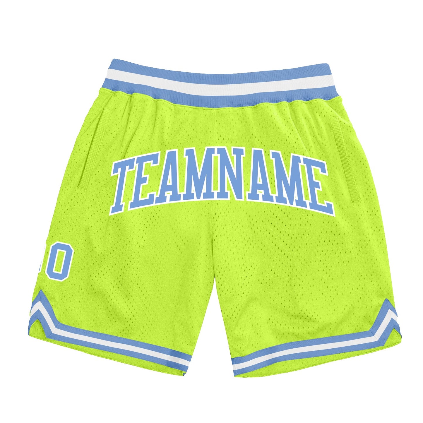 Custom Neon Green Light Blue-White Authentic Throwback Basketball Shorts - Main View