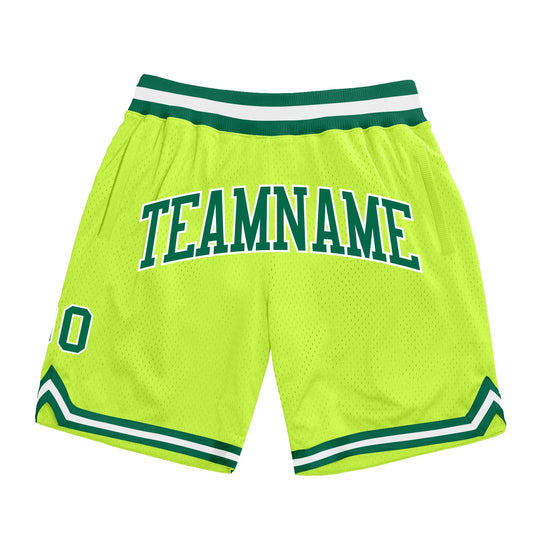 Custom Neon Green Kelly Green-White Authentic Throwback Basketball Shorts - Main View