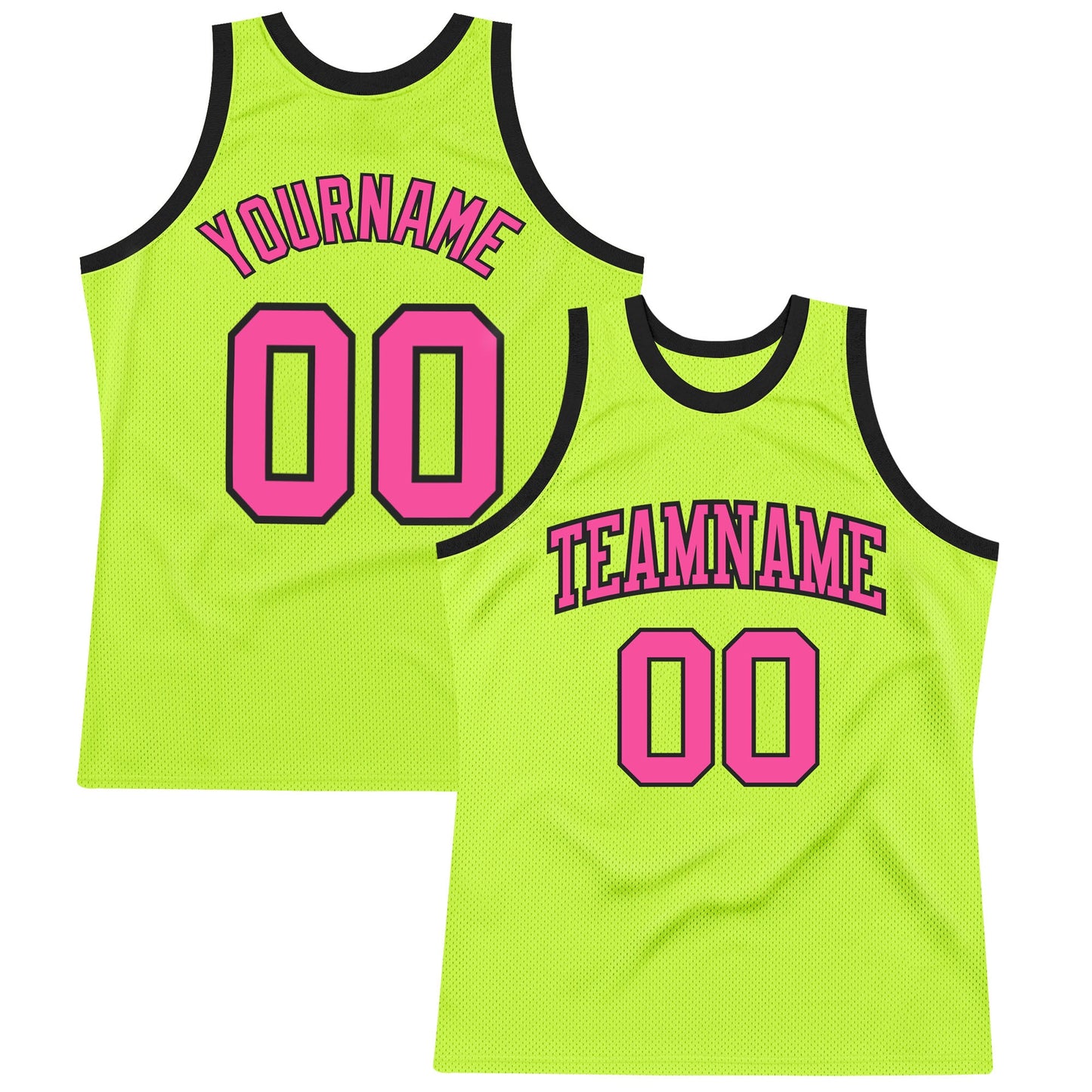 Custom Neon Green Pink-Black Authentic Throwback Basketball Jersey - Main View