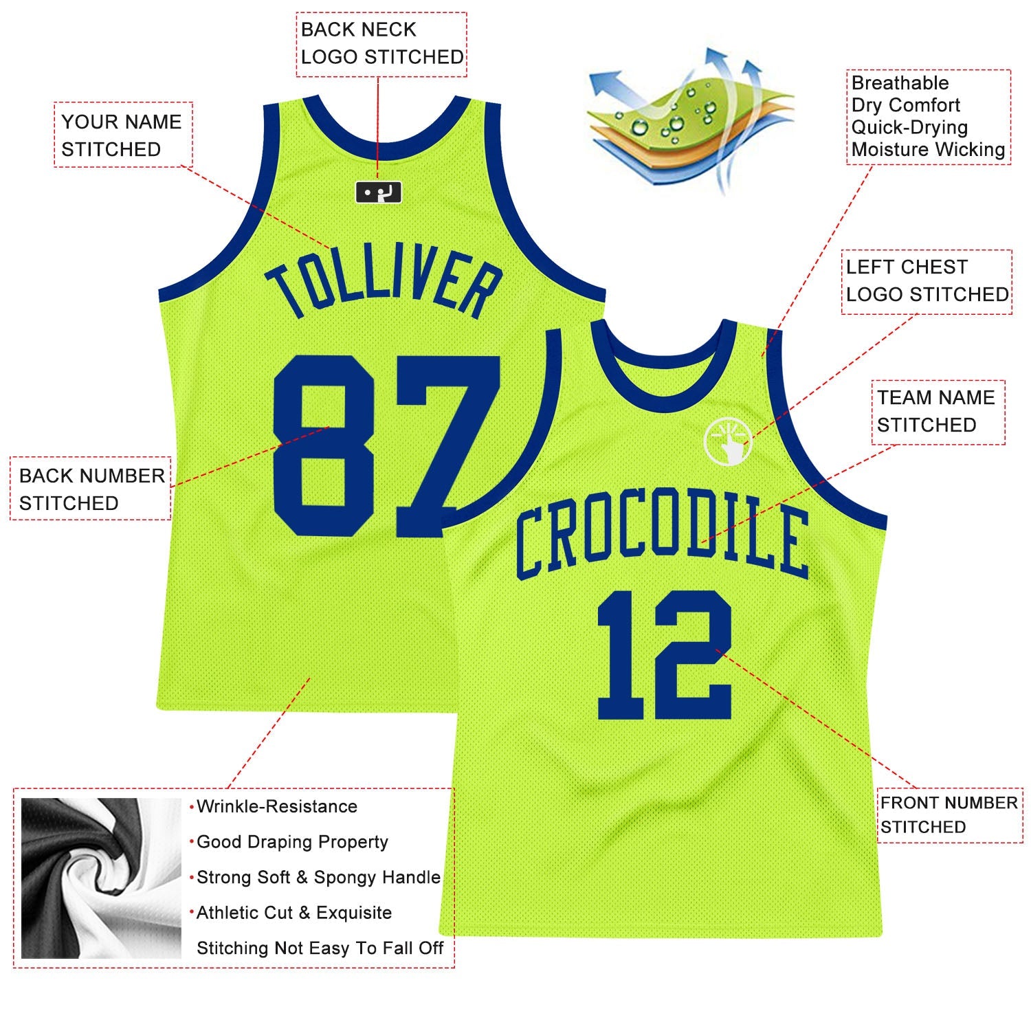Custom Neon Green Royal Authentic Throwback Basketball Jersey view 2