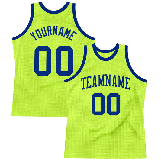 Custom Neon Green Royal Authentic Throwback Basketball Jersey - Main View