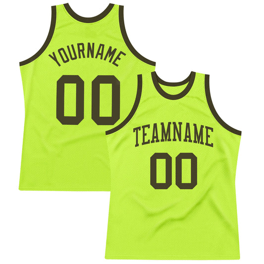 Custom Neon Green Olive Authentic Throwback Basketball Jersey - Main View