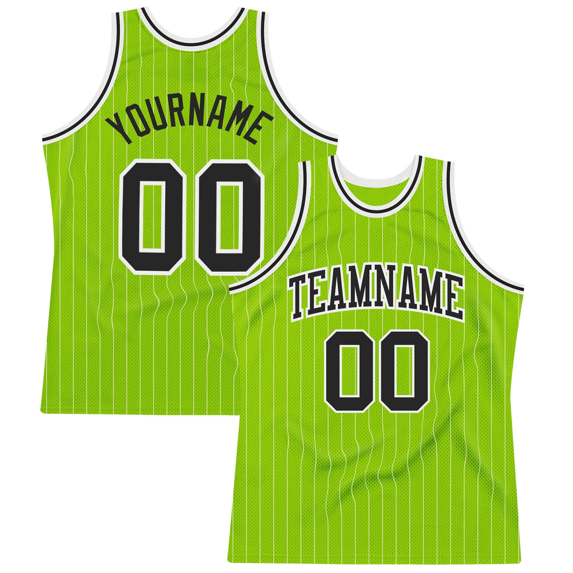 Custom Neon Green White Pinstripe Black-White Authentic Basketball Jersey - Main View