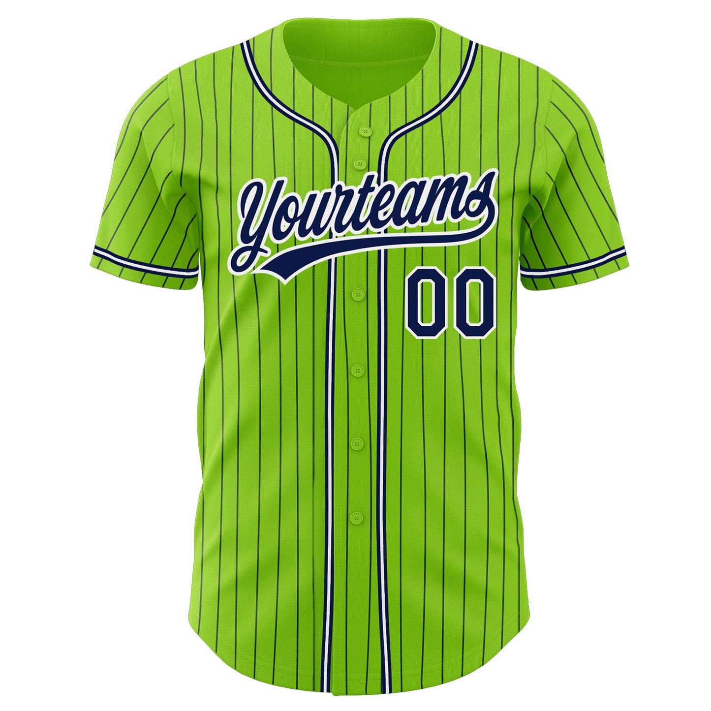 Custom Neon Green Navy Pinstripe Navy-White Authentic Baseball Jersey view 2