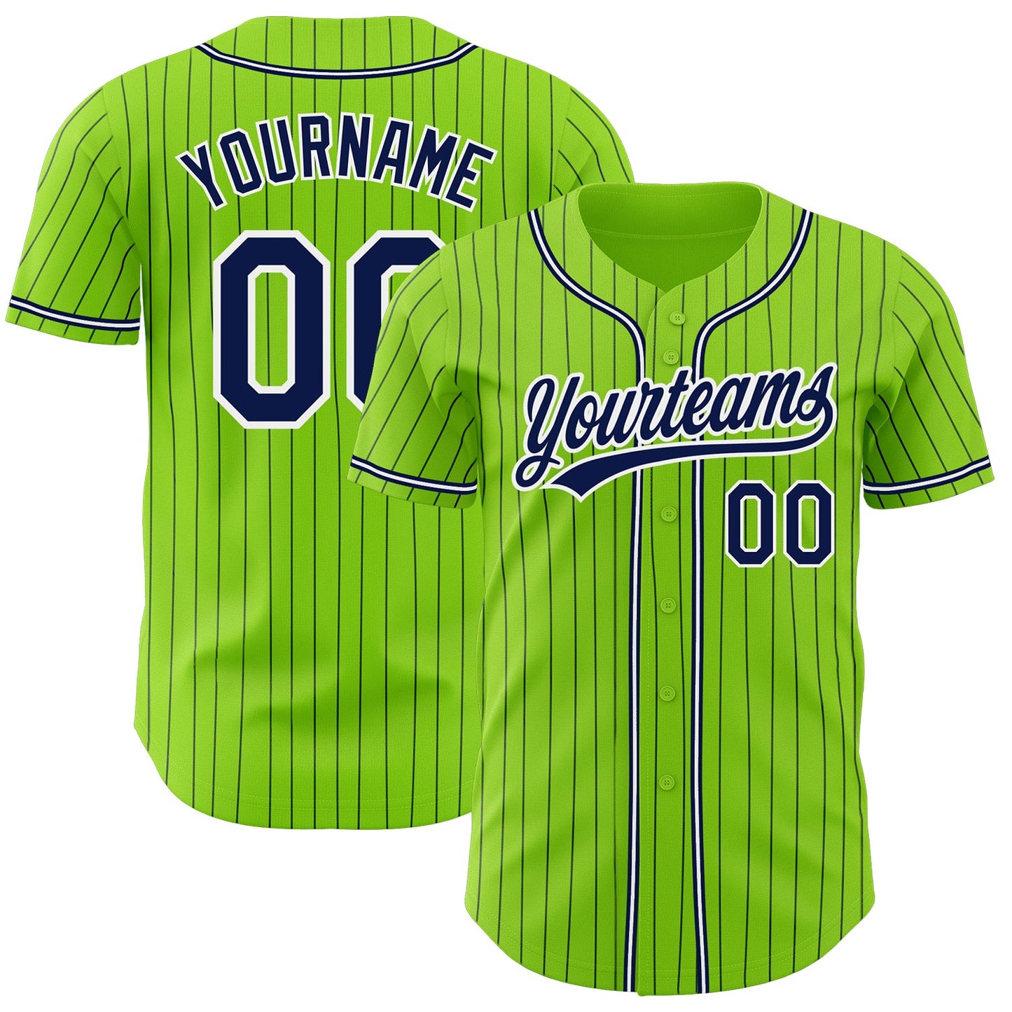 Custom Neon Green Navy Pinstripe Navy-White Authentic Baseball Jersey - Main View