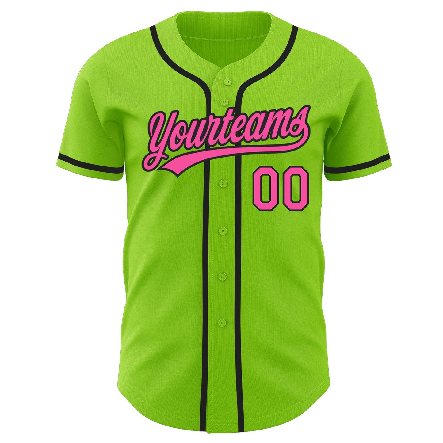 Custom Neon Green Pink-Black Authentic Baseball Jersey view 2