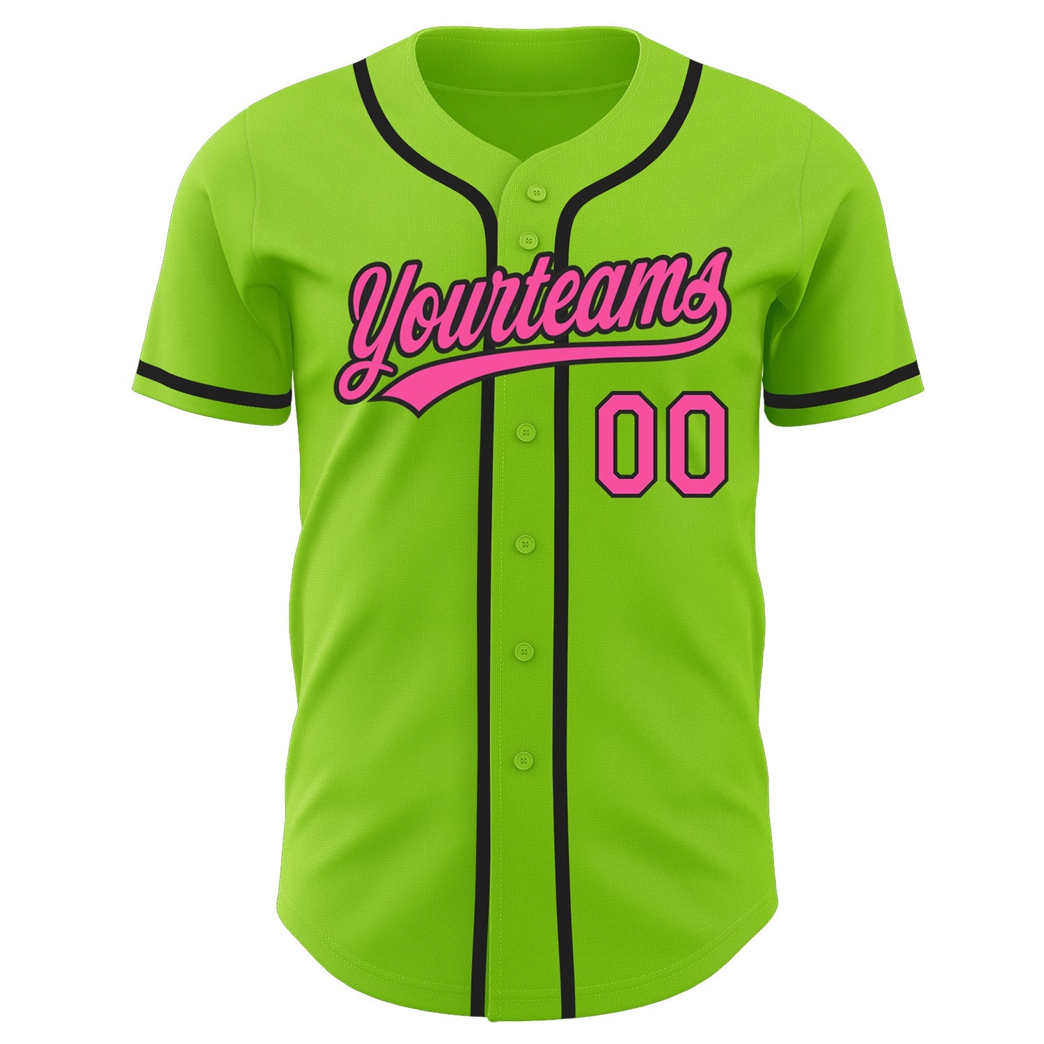 Custom Neon Green Pink-Black Authentic Baseball Jersey view 2