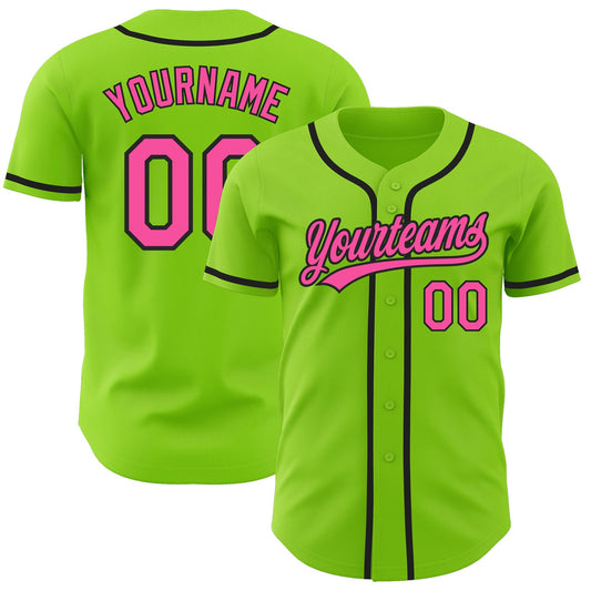Custom Neon Green Pink-Black Authentic Baseball Jersey - Main View