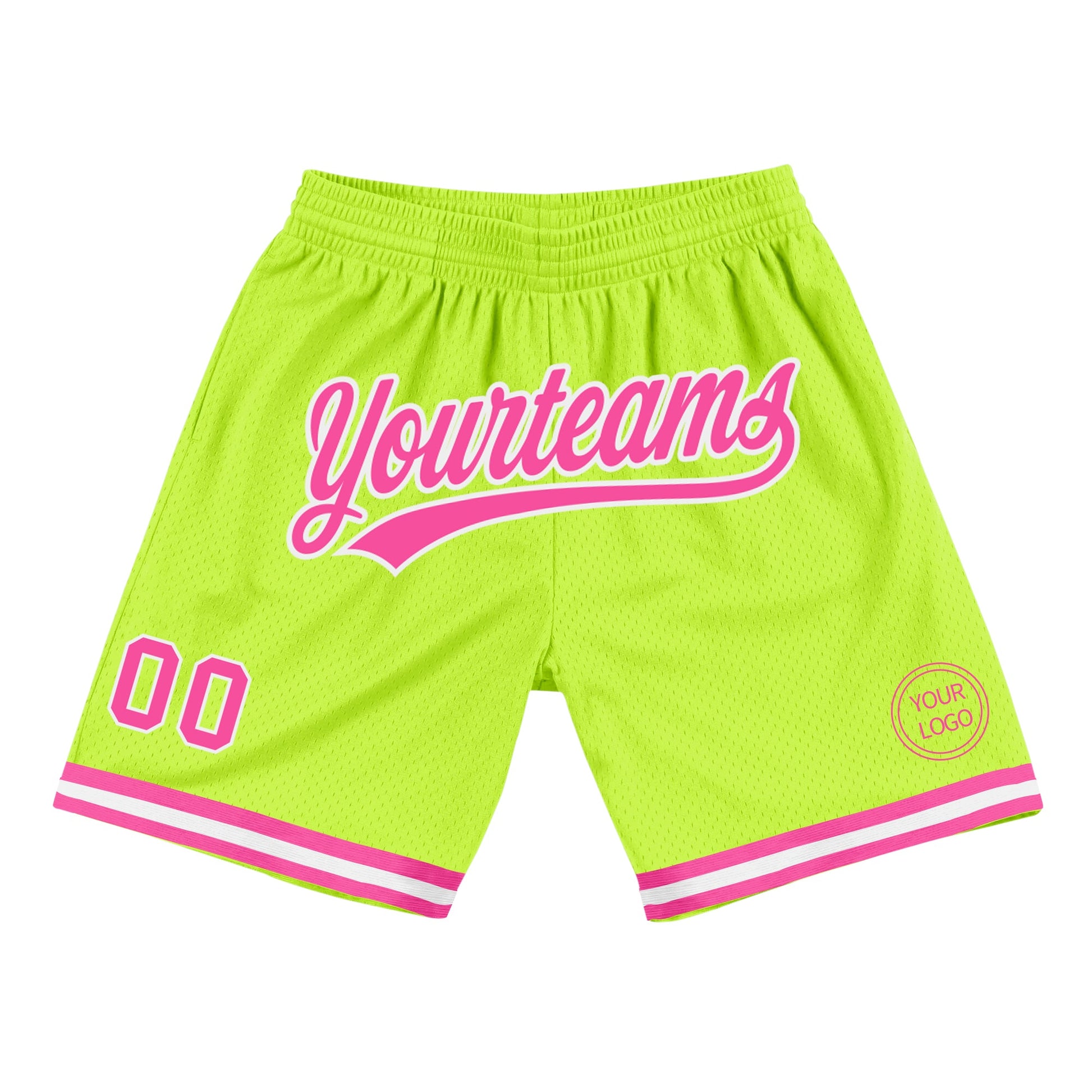 Custom Neon Green Pink-White Authentic Throwback Basketball Shorts - Main View