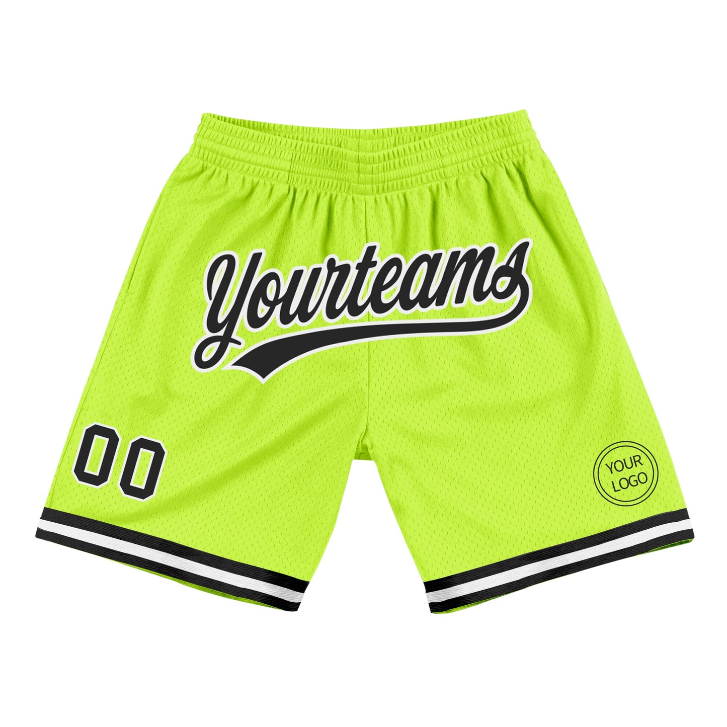 Custom Neon Green Black-White Authentic Throwback Basketball Shorts - Main View