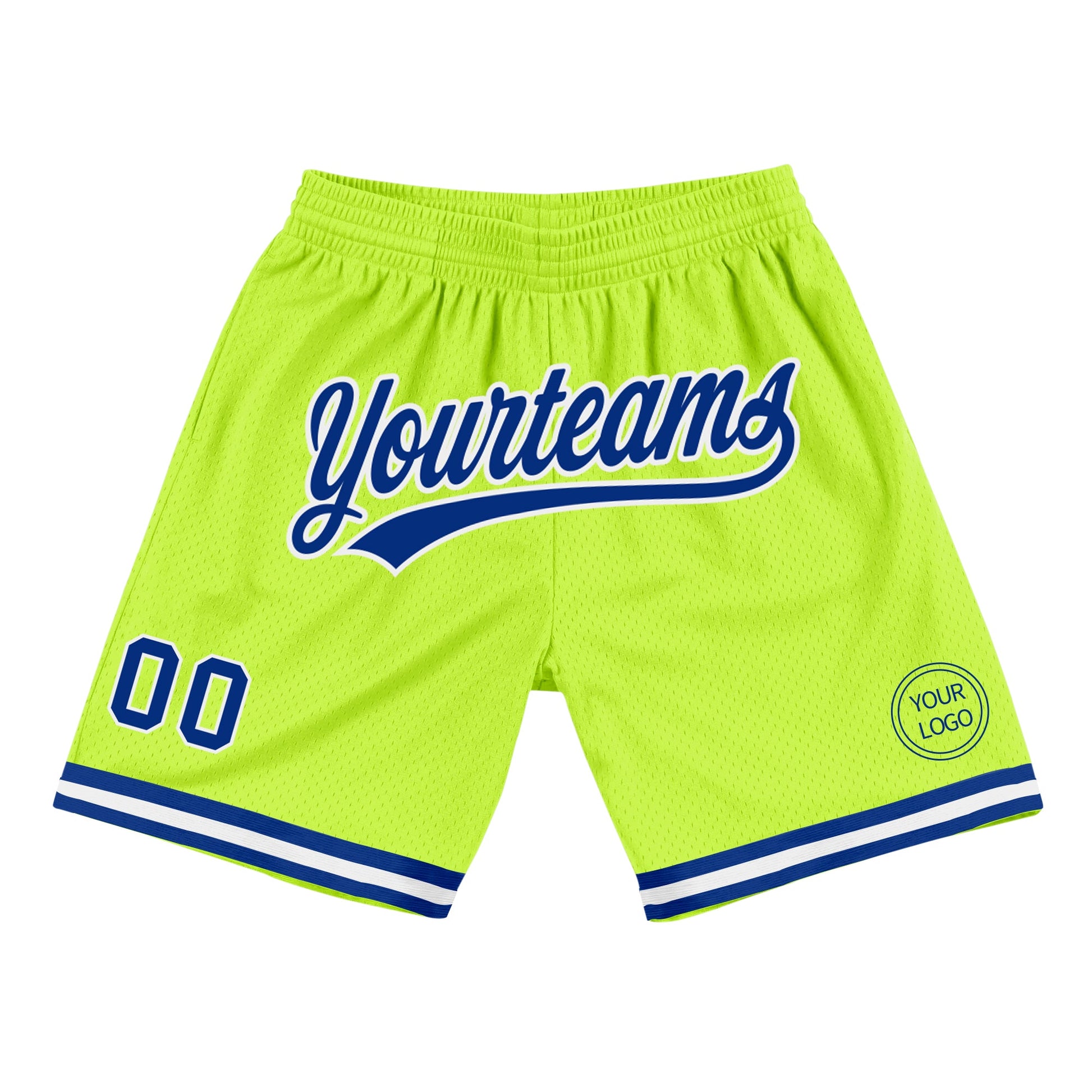 Custom Neon Green Royal-White Authentic Throwback Basketball Shorts - Main View