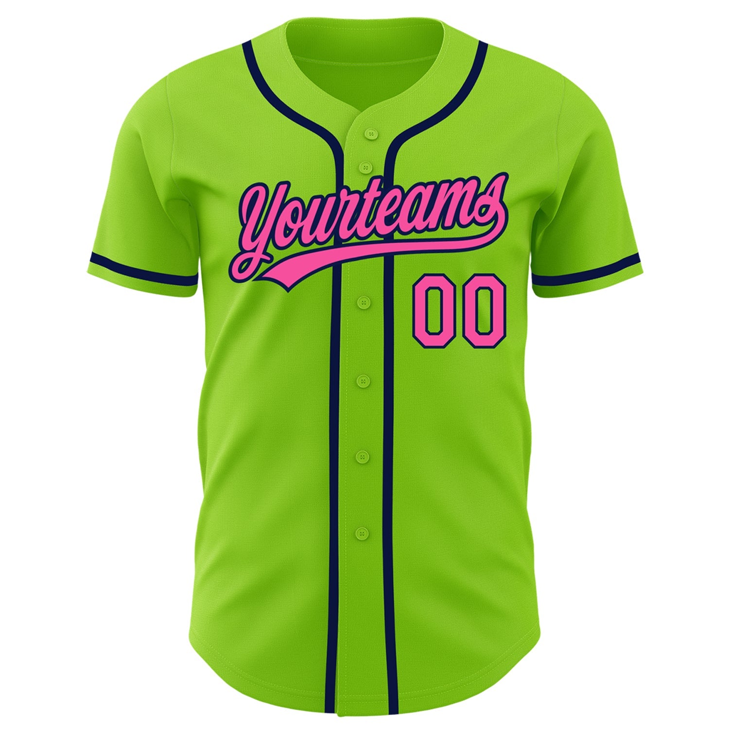 Custom Neon Green Pink-Navy Authentic Baseball Jersey view 2
