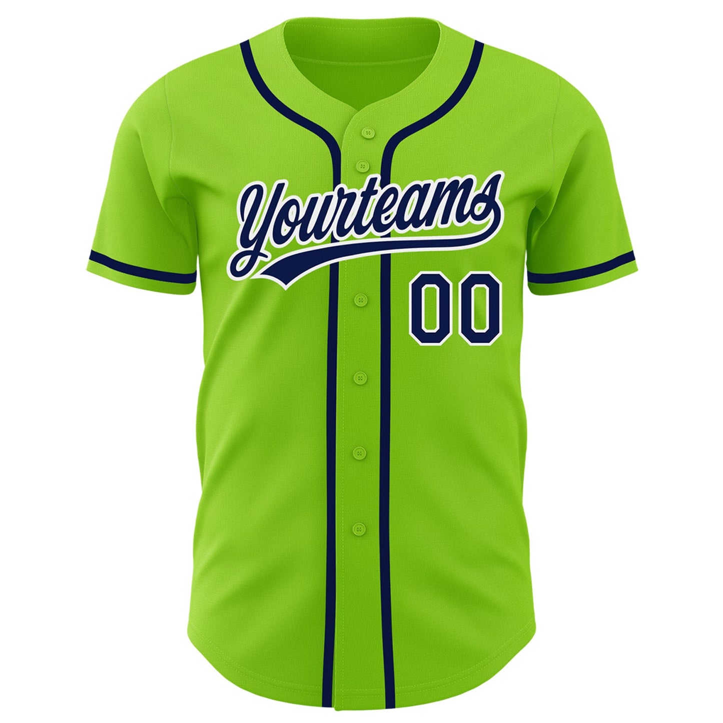 Custom Neon Green Navy-White Authentic Baseball Jersey view 2