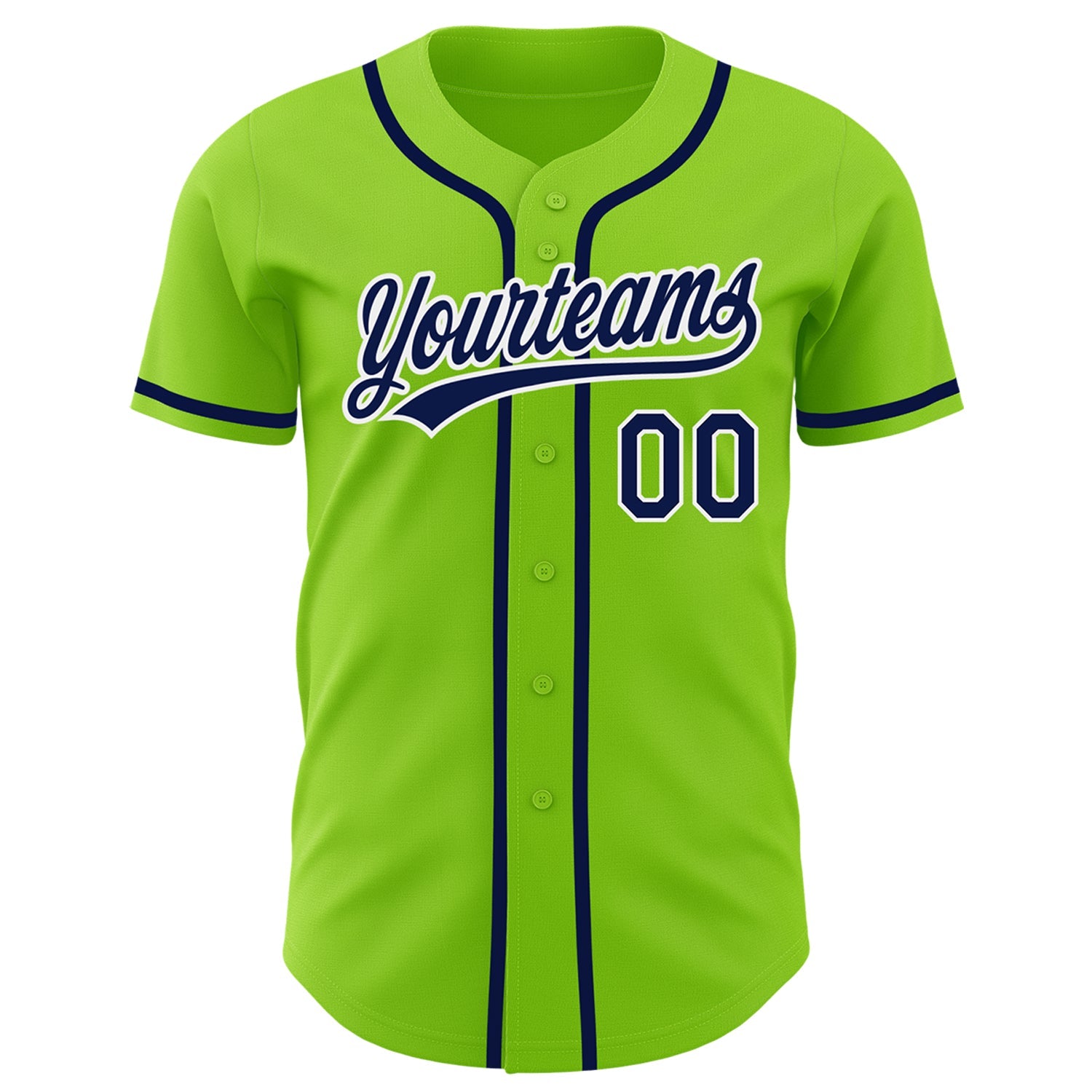 Custom Neon Green Navy-White Authentic Baseball Jersey view 2