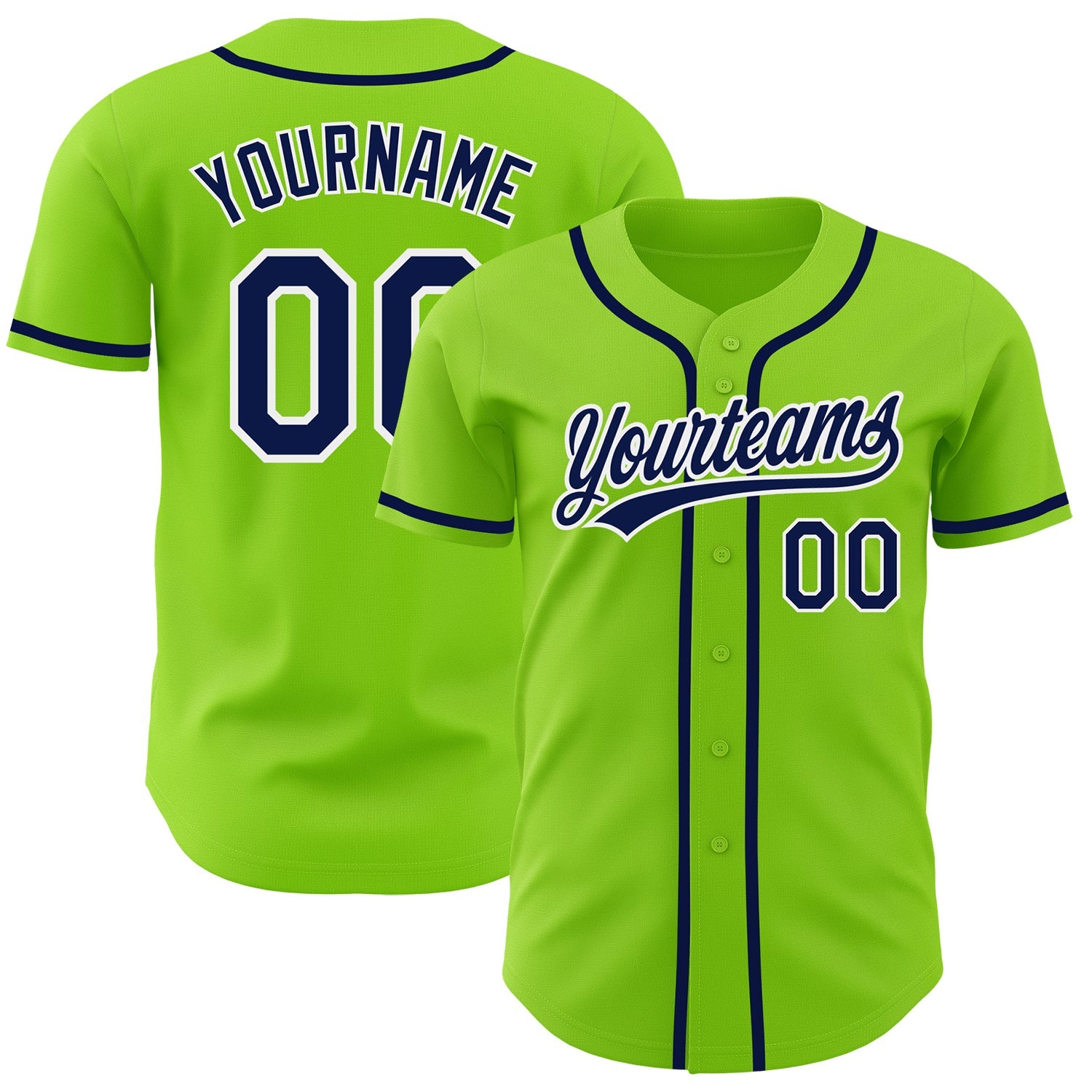 Custom Neon Green Navy-White Authentic Baseball Jersey - Main View
