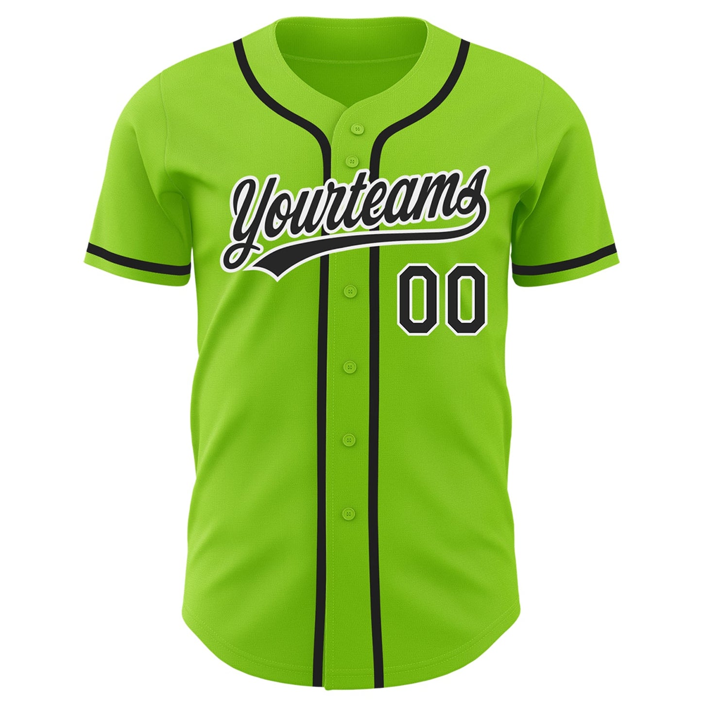 Custom Neon Green Black-White Authentic Baseball Jersey view 2