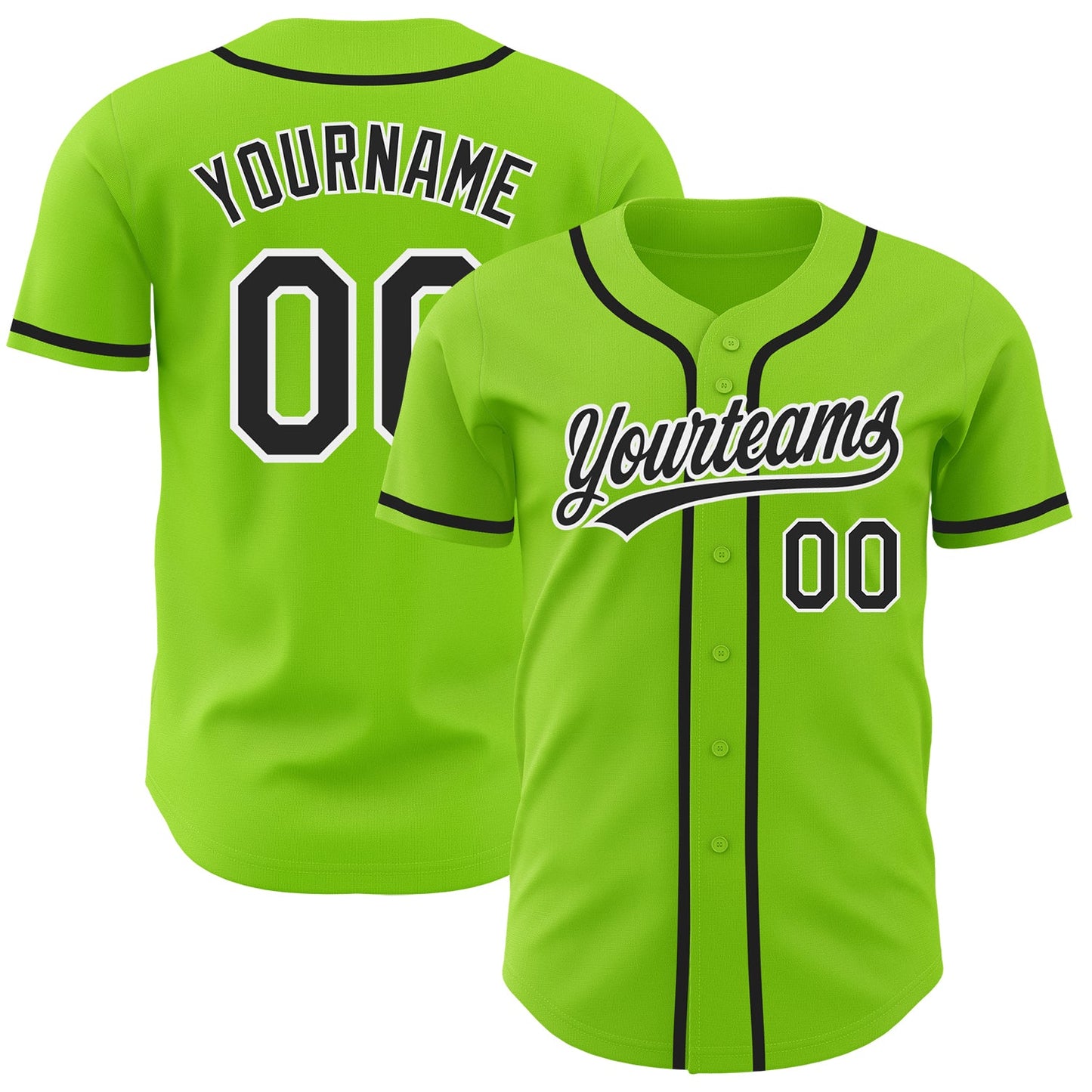 Custom Neon Green Black-White Authentic Baseball Jersey - Main View