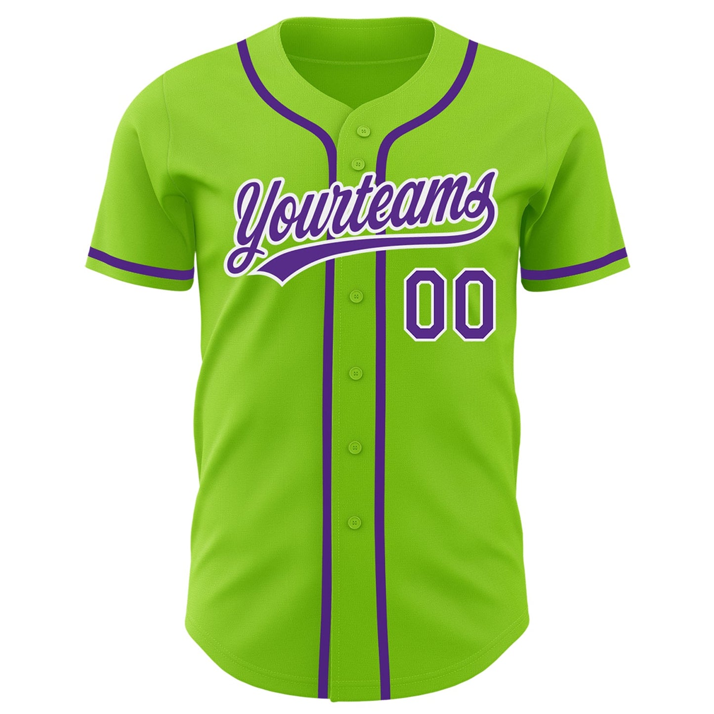 Custom Neon Green Purple-White Authentic Baseball Jersey view 2