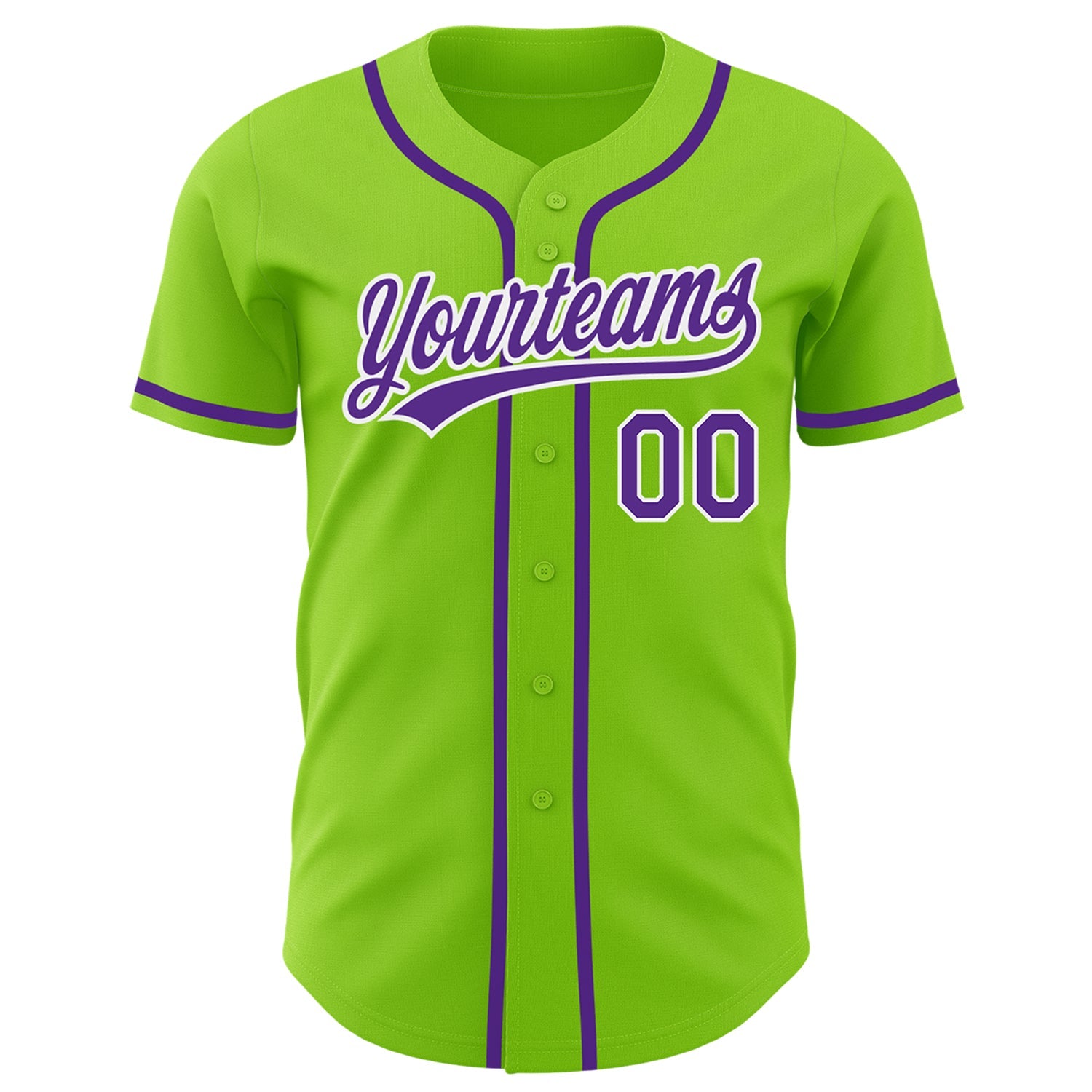 Custom Neon Green Purple-White Authentic Baseball Jersey view 2