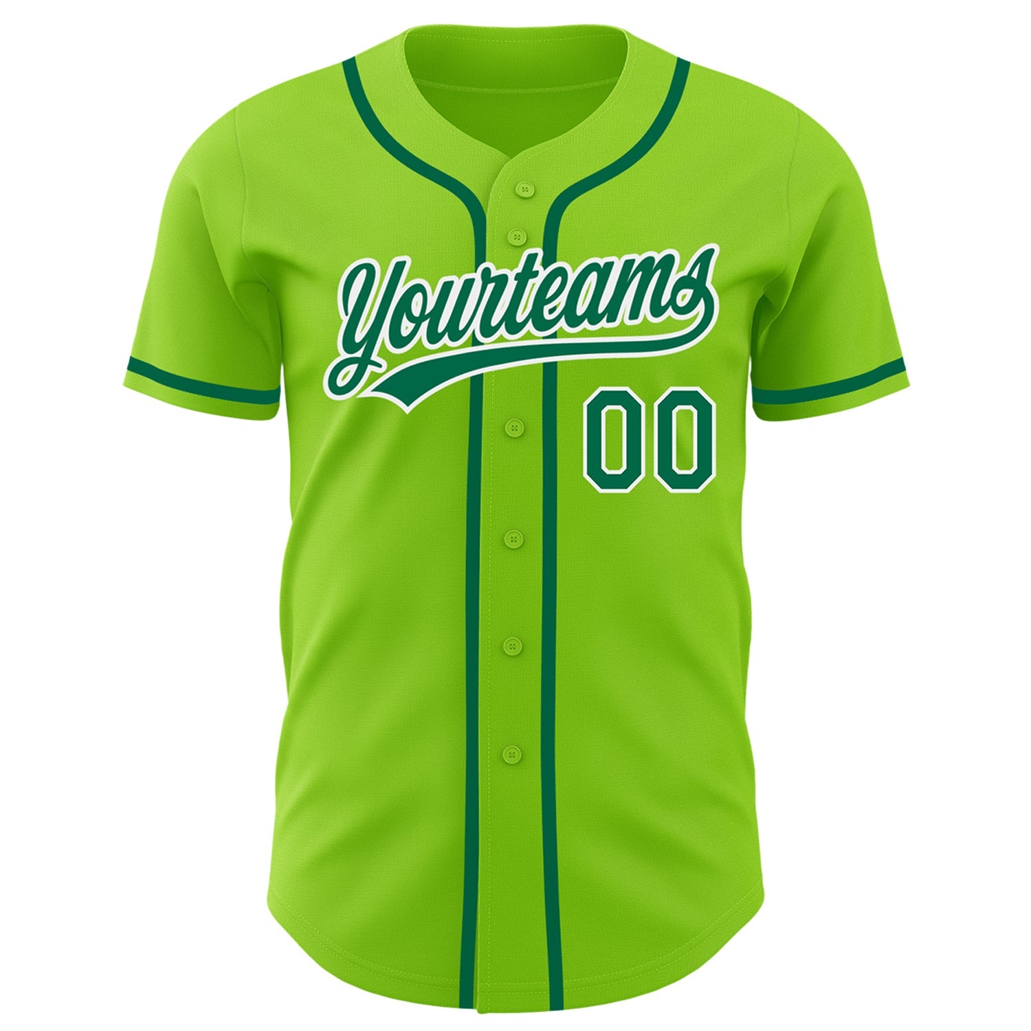 Custom Neon Green Kelly Green-White Authentic Baseball Jersey view 2
