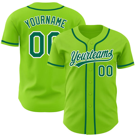 Custom Neon Green Kelly Green-White Authentic Baseball Jersey - Main View