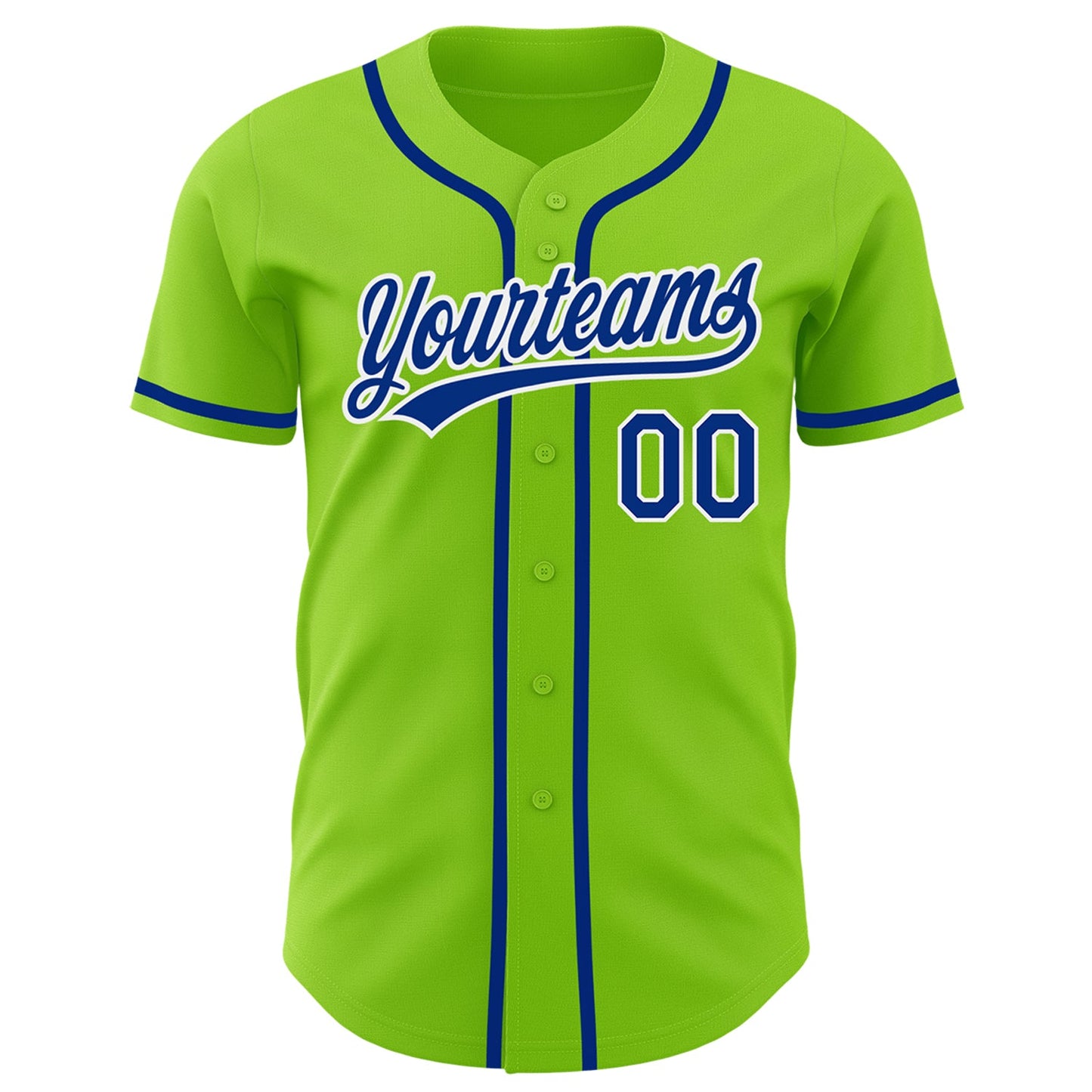 Custom Neon Green Royal-White Authentic Baseball Jersey view 2