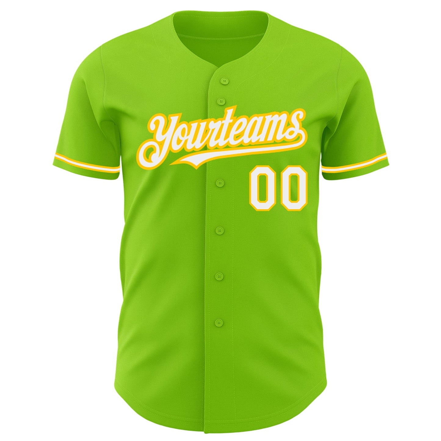 Custom Neon Green White-Yellow Authentic Baseball Jersey view 2