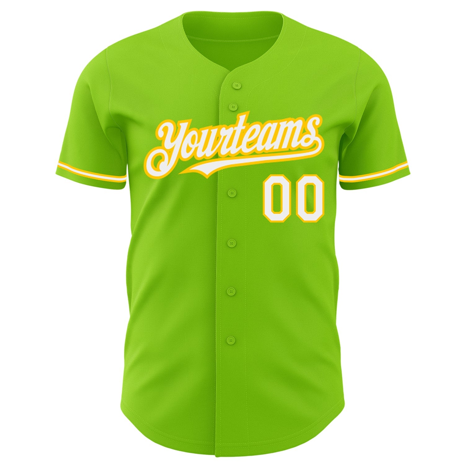 Custom Neon Green White-Yellow Authentic Baseball Jersey view 2