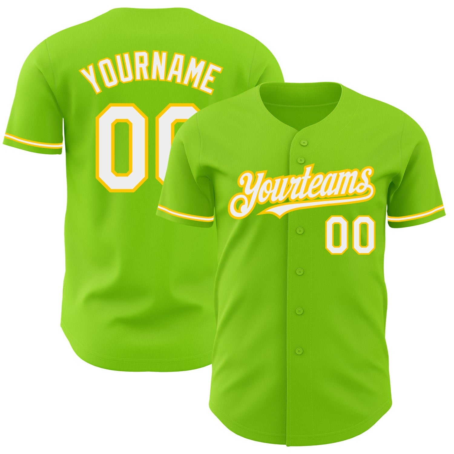 Custom Neon Green White-Yellow Authentic Baseball Jersey - Main View