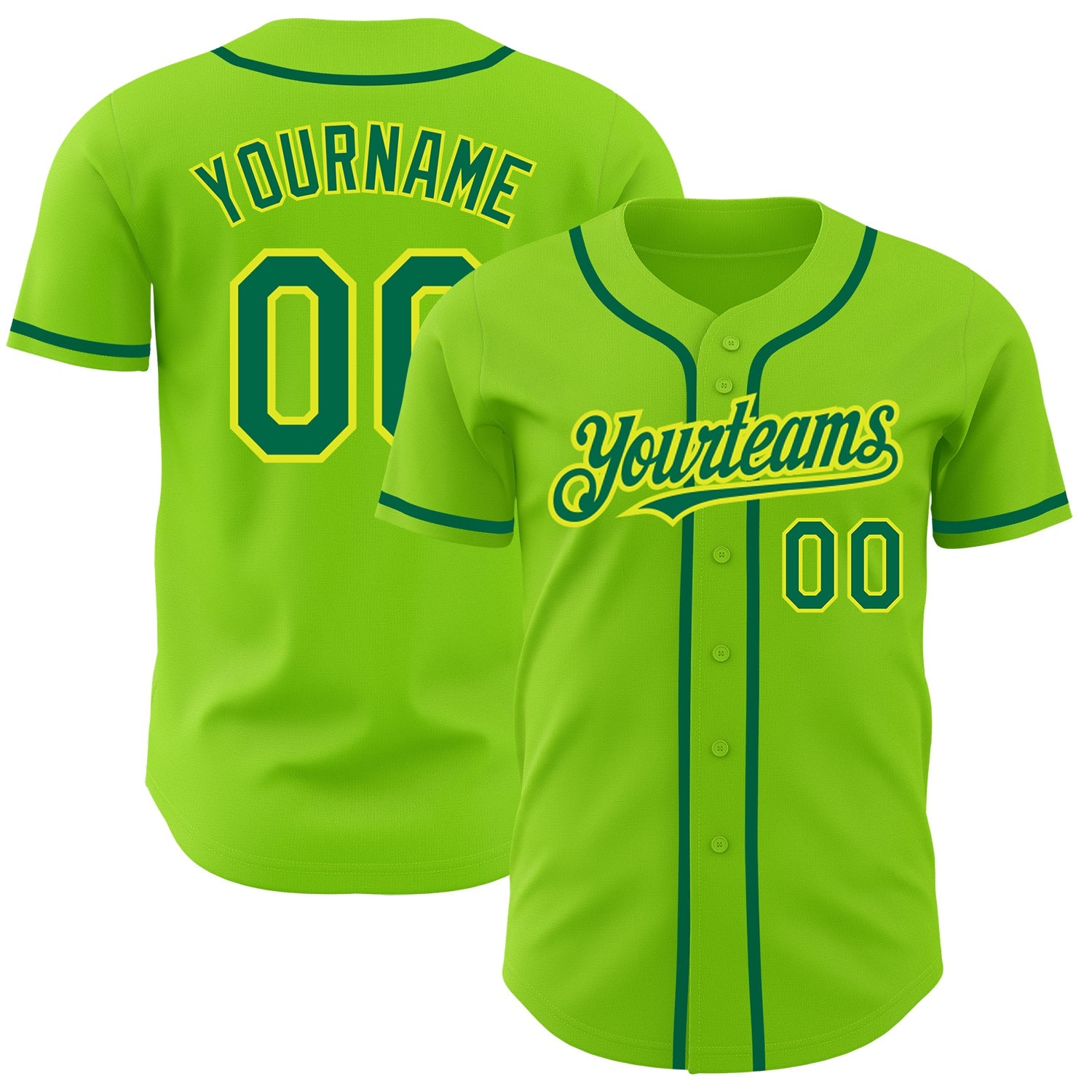 Custom Neon Green Kelly Green-Neon Yellow Authentic Baseball Jersey - Main View