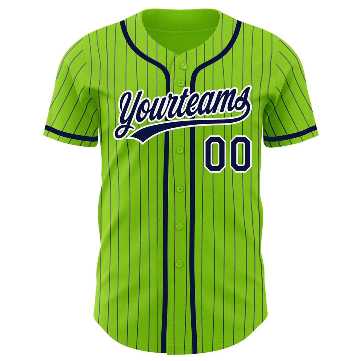 Custom Neon Green Navy Pinstripe White Authentic Baseball Jersey view 2