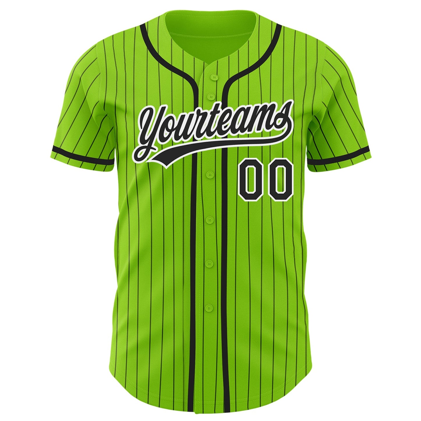 Custom Neon Green Black Pinstripe White Authentic Baseball Jersey view 2