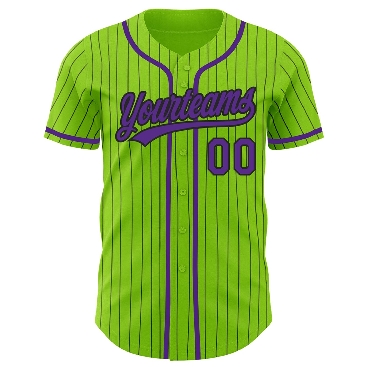 Custom Neon Green Black Pinstripe Purple Authentic Baseball Jersey view 2