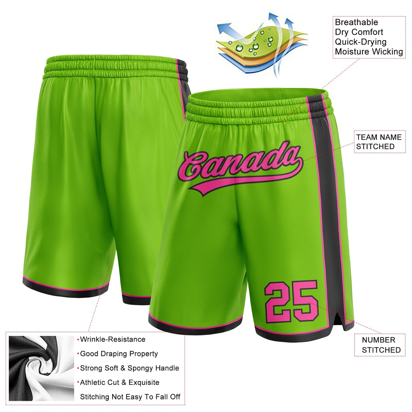 Custom Neon Green Pink-Black Authentic Basketball Shorts view 2