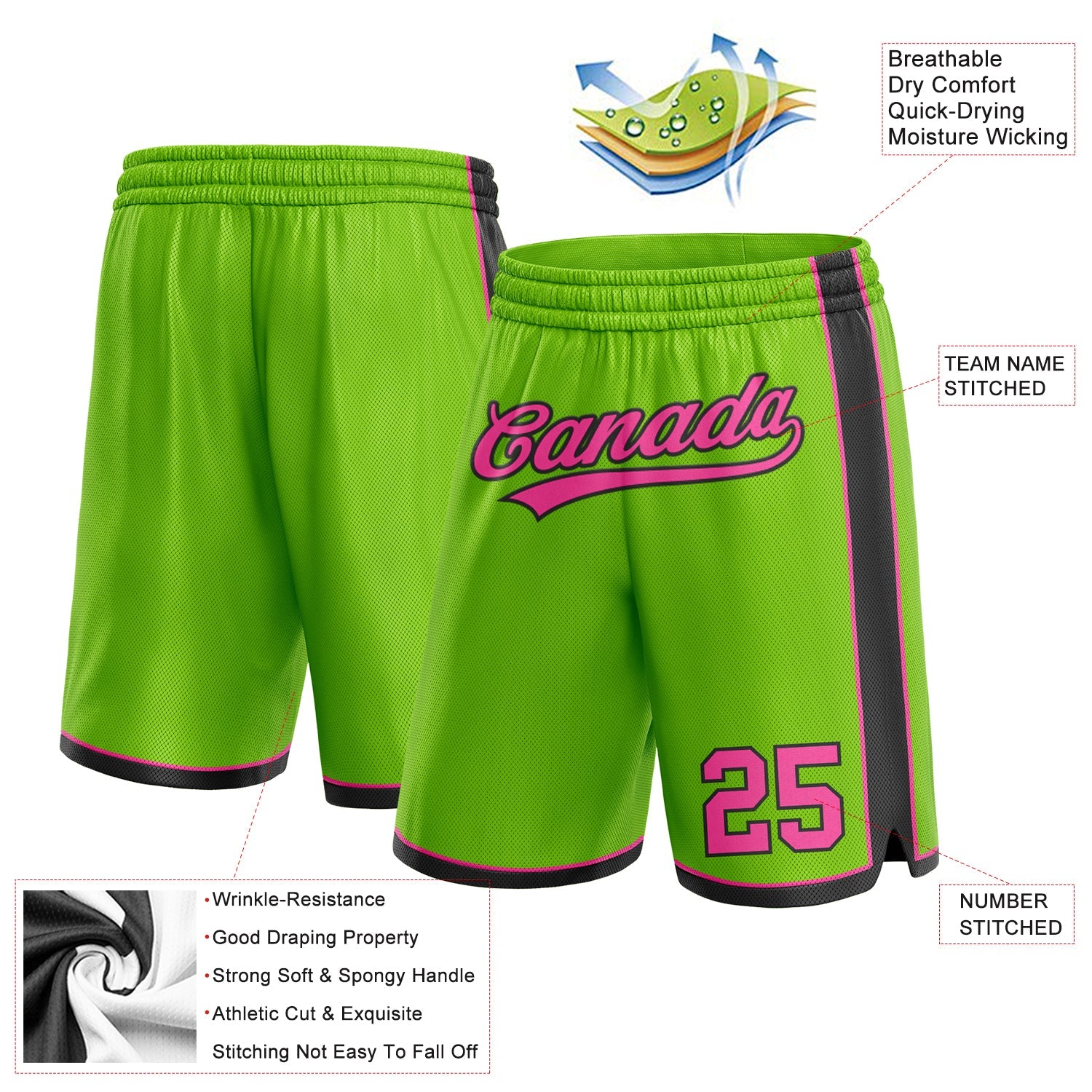 Custom Neon Green Pink-Black Authentic Basketball Shorts view 2
