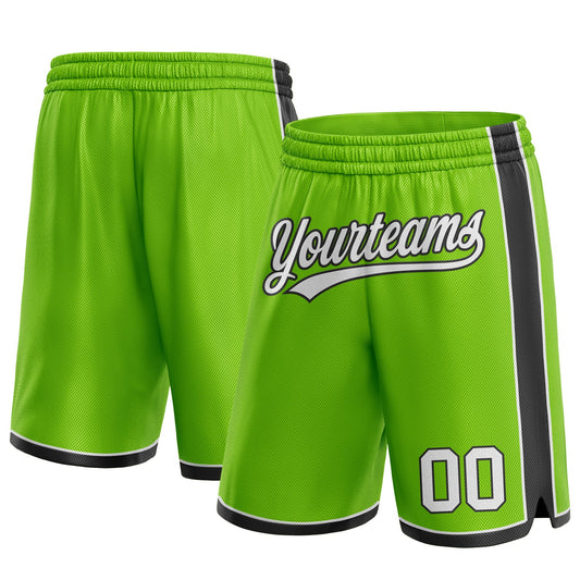 Custom Neon Green White-Black Authentic Basketball Shorts - Main View