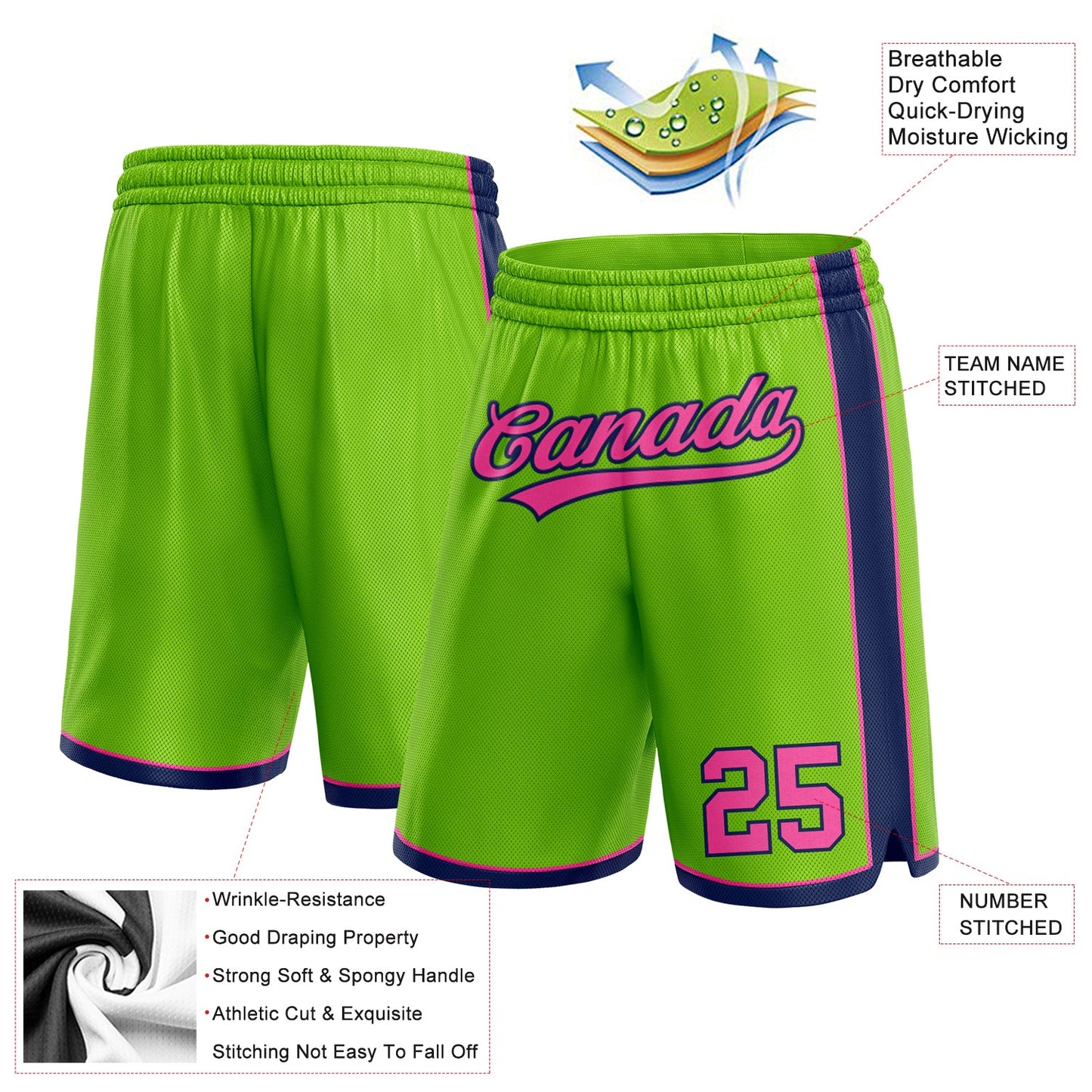 Custom Neon Green Pink-Navy Authentic Basketball Shorts view 2