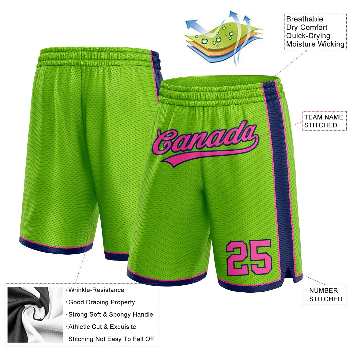 Custom Neon Green Pink-Navy Authentic Basketball Shorts view 2