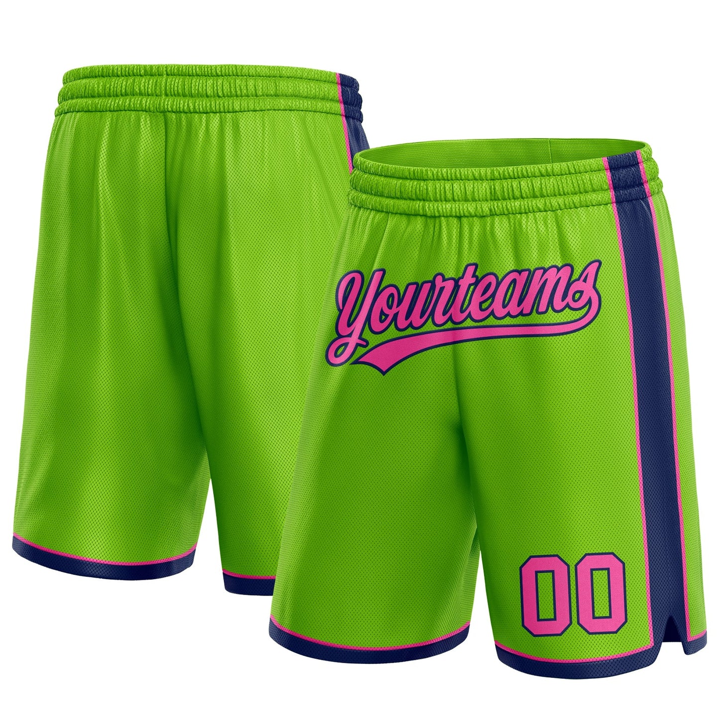 Custom Neon Green Pink-Navy Authentic Basketball Shorts - Main View