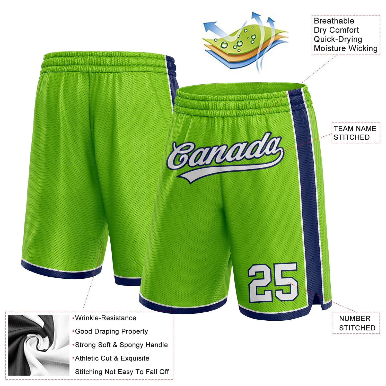 Custom Neon Green White-Navy Authentic Basketball Shorts view 2