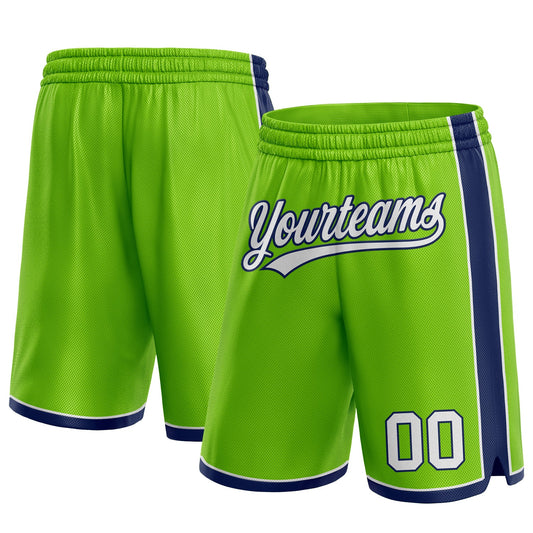 Custom Neon Green White-Navy Authentic Basketball Shorts - Main View