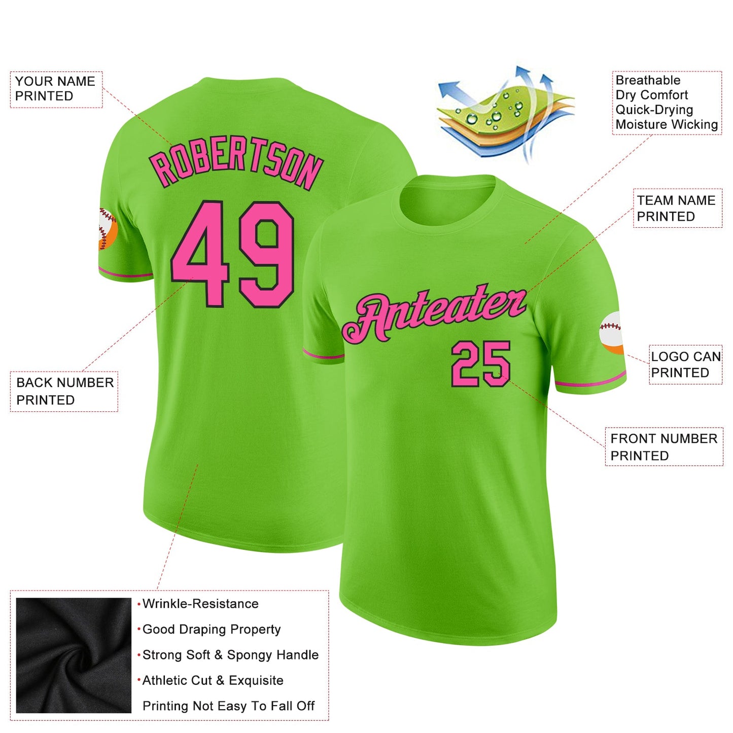 Custom Neon Green Pink-Black Performance T-Shirt view 2
