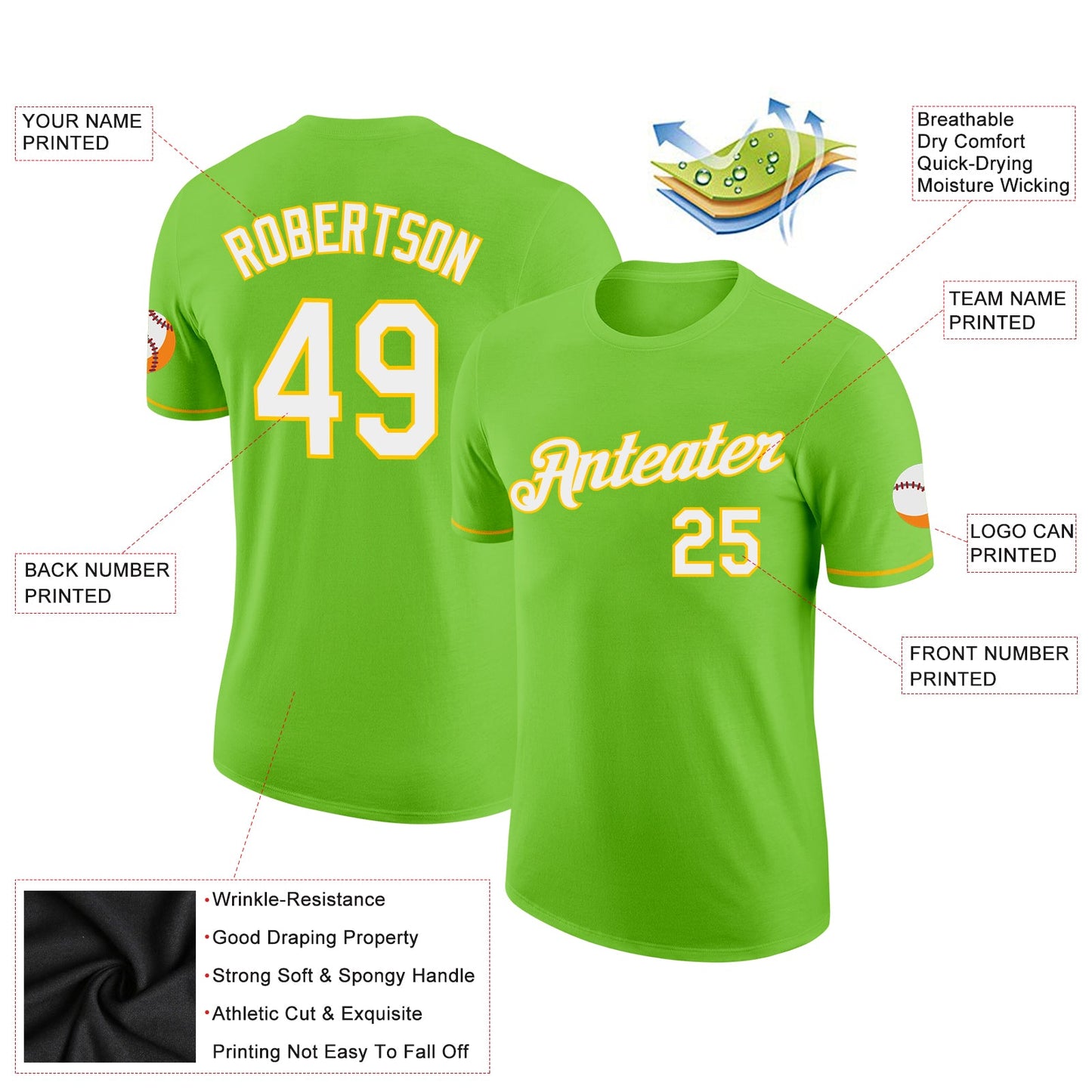 Custom Neon Green White-Yellow Performance T-Shirt view 2