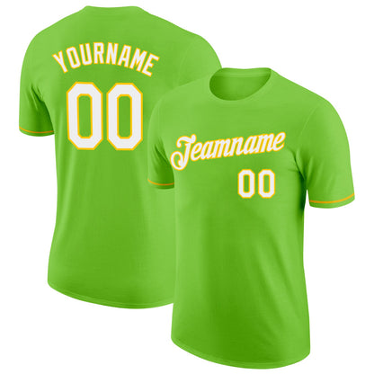 Custom Neon Green White-Yellow Performance T-Shirt - Main View