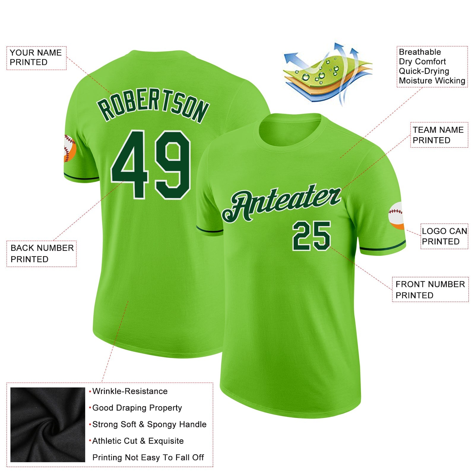 Custom Neon Green Green-White Performance T-Shirt view 2