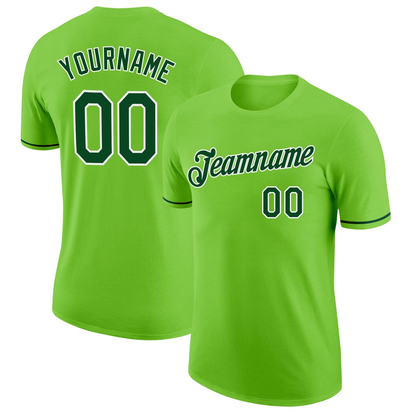 Custom Neon Green Green-White Performance T-Shirt - Main View