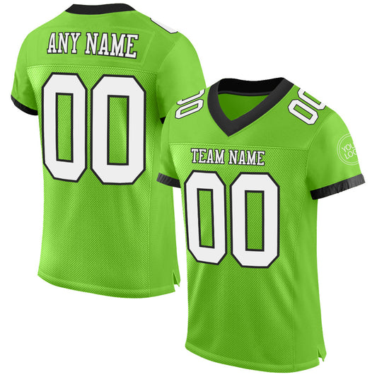 Custom Neon Green White-Black Mesh Authentic Football Jersey - Main View
