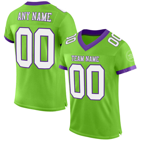 Custom Neon Green White-Purple Mesh Authentic Football Jersey - Main View