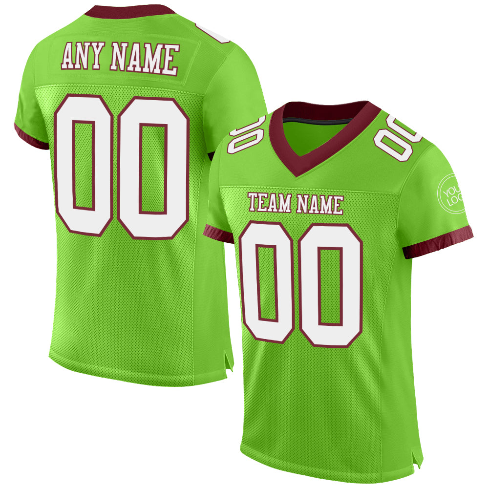 Custom Neon Green White-Burgundy Mesh Authentic Football Jersey - Main View