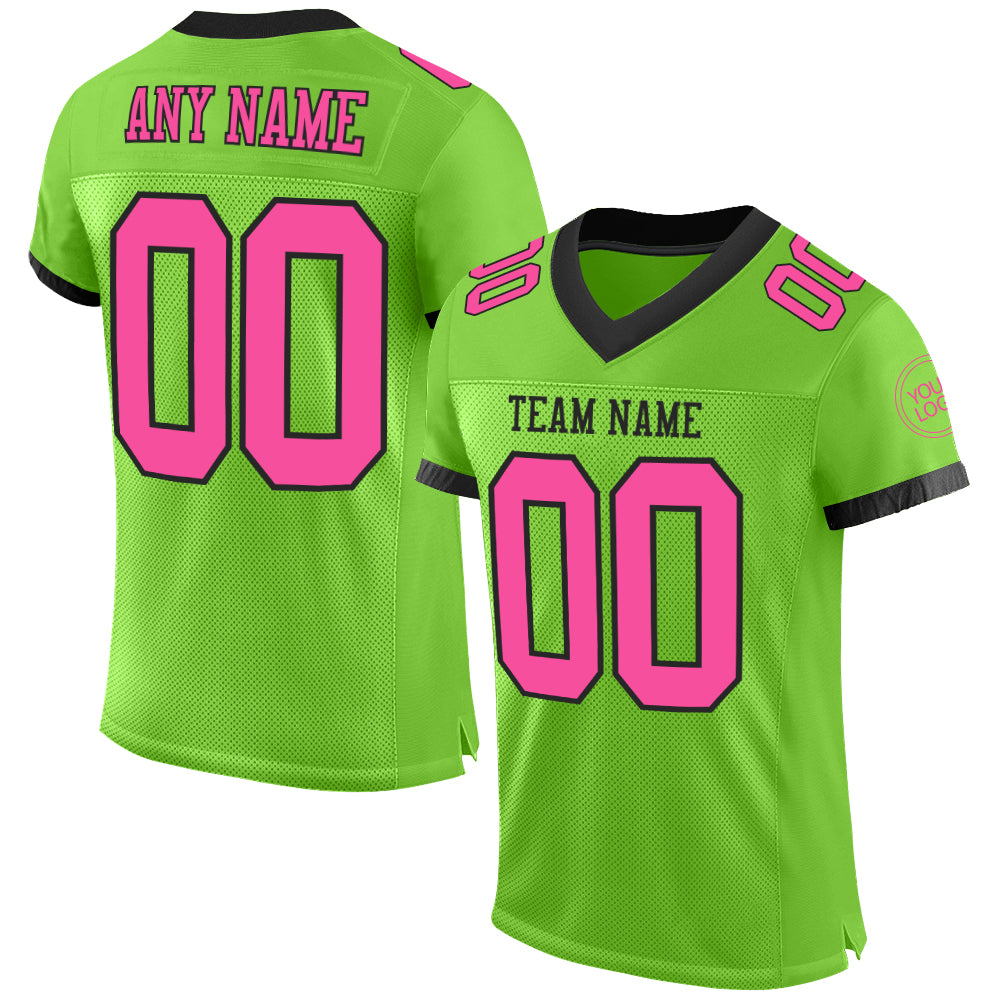 Custom Neon Green Pink-Black Mesh Authentic Football Jersey - Main View
